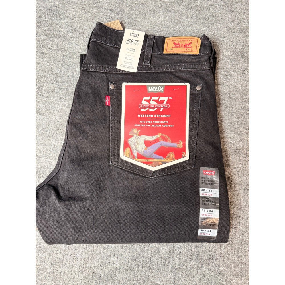 Levis 557 Western Straight Black Stretch Jeans Mens 38x34 Cowboy Fit Pants